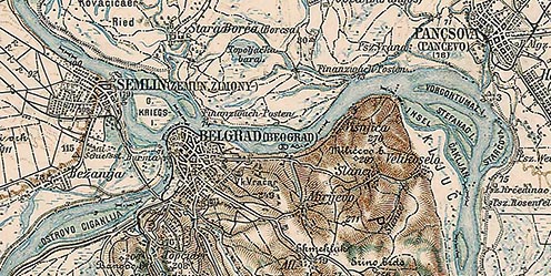 Belgrád és a szóban forgó terület egy 1897-es térképen