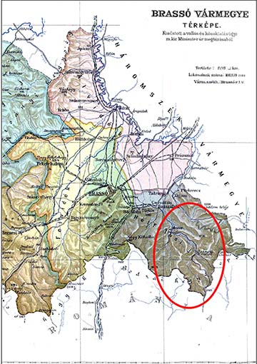 A debreceni 39/V. zászlóalj harcainak helyszíne a korabeli Brassó vármegye térképén jelölve