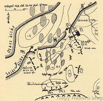 Az 1915. október 23-24-ei H védelmi szakasznál vívott összecsapások vázlata az ezrednaplóból