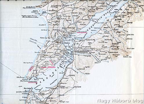 A Gallipoli-félsziget déli része, rajta pirossal bejelölve a tanulmányunkban említett helység- és földrajzi nevek