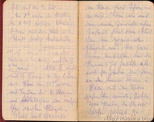 Gömöry Árpád német nyelvű naplóbejegyzése 1914. szeptember 11-én