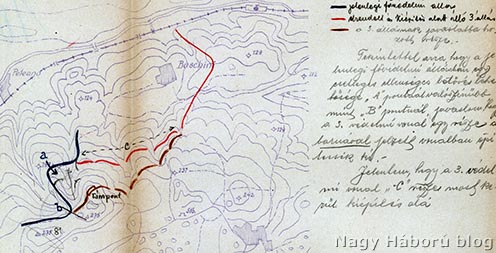 A kiépített és a kiépíteni tervezett védelmi vonalak a 197-es magaslat környékén