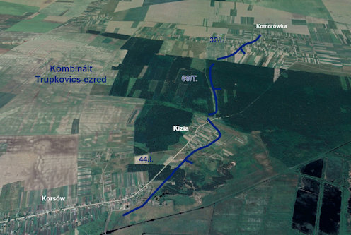 A Trupkovics-ezred állásai 1916 június 15. és július 22. között a Google Maps mai térképén