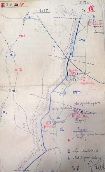 A cs. és kir. 48. gyalogezred II. zászlóalja által 1917. február 2-án készített vázlat a 24–25. védelmi szakaszról, amit február 9-én majd a 20. honvéd gyalogezred II. zászlóalja vesz át. Így kerülhetett a vázlat is a 20-as honvédek iratanyagához