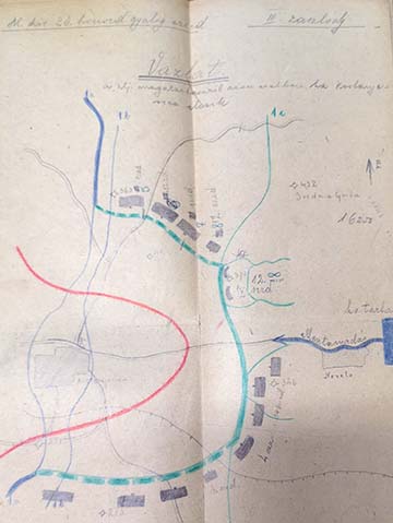 A 20. honvéd gyalogezred III. zászlóaljának parancsnoka, Endrődy Leó százados által 1917 tavaszán készített előzetes tervvázlat arra az esetre, ha Kostanjevica elesne