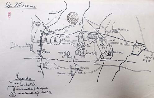 A m. kir. 41. honvéd gyaloghadosztály Selo előtti elhelyezkedése az 1917. augusztus 26-ai felváltási intézkedések alapján