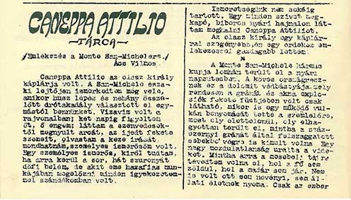 Particolare dello scritto intitolato Attilio Caneppa dalla rivista della trincea del 4° reggimento
