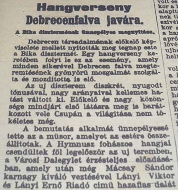 A Debreczeni Ujság 1915. november 7-ei számának beszámolója