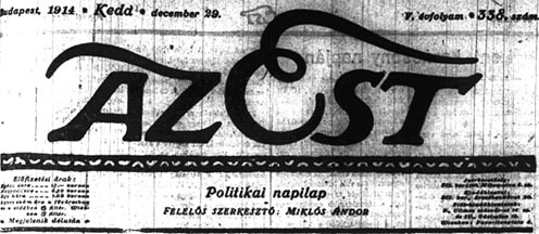 Az Est 1914. december 29-én megjelent V. évfolyam 338. számának címlapja