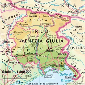 Friuli-Venezia-Giulia régió mai térképe