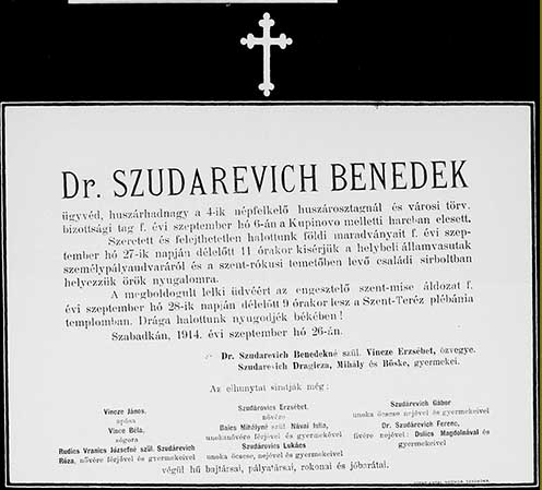 Dr. Szudárevich Benedek gyászjelentése