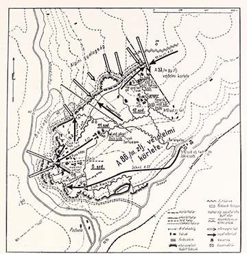 A védelmi harcok vázlata a 3. isonzói csata idején 1915. október 16-tól november 7-ig