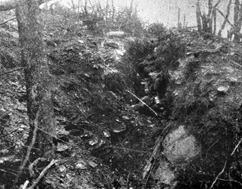 Lövészárok olasz halottakkal a selói gyümölcsösnél a 3. isonzó csatában