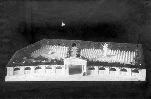 A Zentai úti temetőben kialakításra tervezett katonai parcella makettje fotón