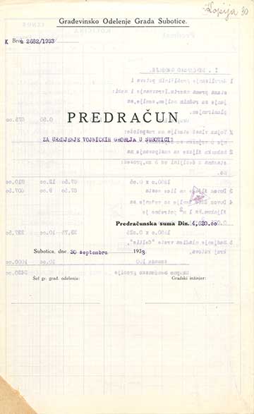 A szabadkai katonai temetők rendezésének költségvetése 1933-ból