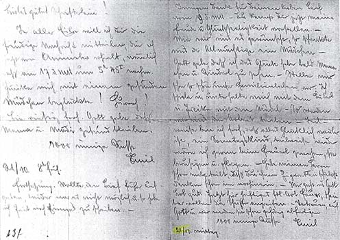 Pismo Emila Czanta sestri, napisano 21. oktobra 1915 v nemščini