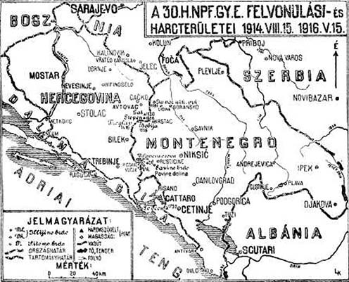 A 30. honvéd népfölkelő gyalogezred felvonulási és harcterületei