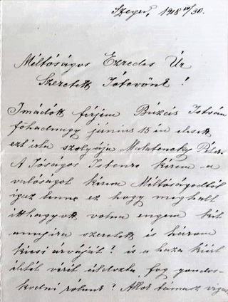 Részlet Buzás Istvánné 1918. június 30-ai, a 46. gyalogezred parancsnokának írt leveléből