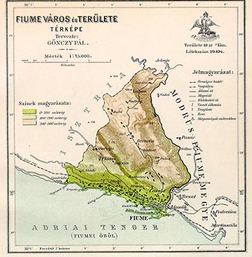 Fiume város és területe térképen a XIX. század végén