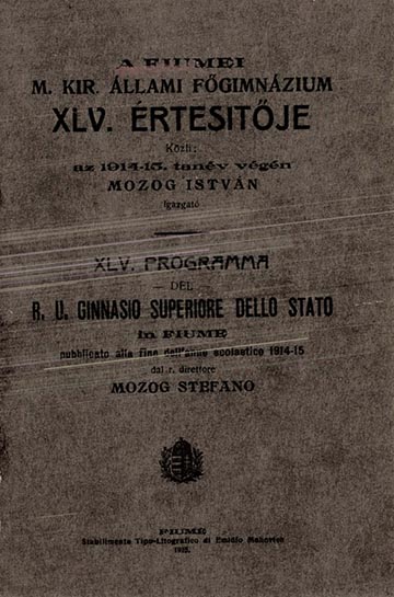 A fiumei m. kir. állami gimnázium értesítője az 1914/15-ös tanév végén
