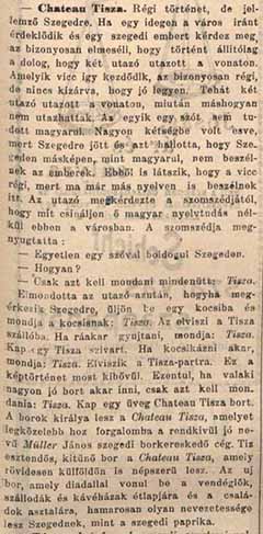 A Délmagyarország 1911, július 23-ai írása a Chateau Tiszáról