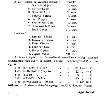 A bajai ciszterci gimnázium 1902-1903-as iskolai értesítőjének egy lapja