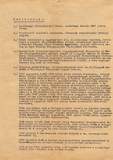 Pozsgay (Pozojevich) Dezső 1948 körül írt önéletrajza
