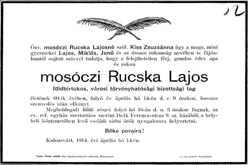 Mosóczi Rucska Lajos gyászjelentése