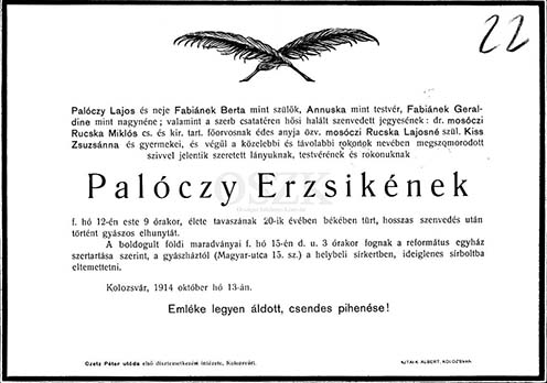 Palóczy Erzsike gyászjelentése