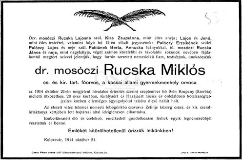 Dr. Rucska Miklós gyászjelentése