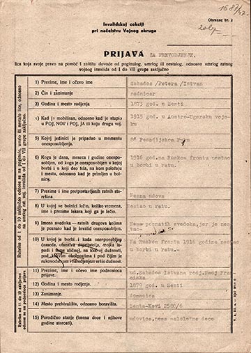 Szabados István özvegyének 1947-ben felvett hadigondozási kérdőíve