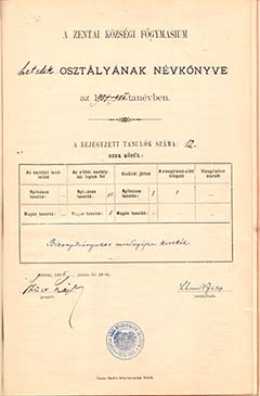A zentai községi főgimnázium hetedik osztályának névkönyve az 1904/05-ös tanévben Dudás Emil adataival a következő észrevétellel: elintézetlen fegyelmi ügy miatt távol van