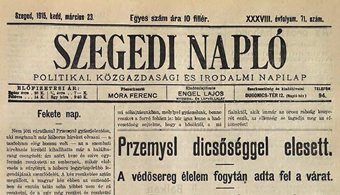 A Szegedi Napló 1915. március 23-ai címlapja