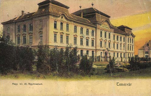 A Temesvári Állami Főgimnázium korabeli képeslapon