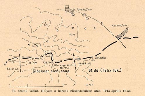 A 31. gyaloghadosztály védelmi vonala 1915. április 16-án