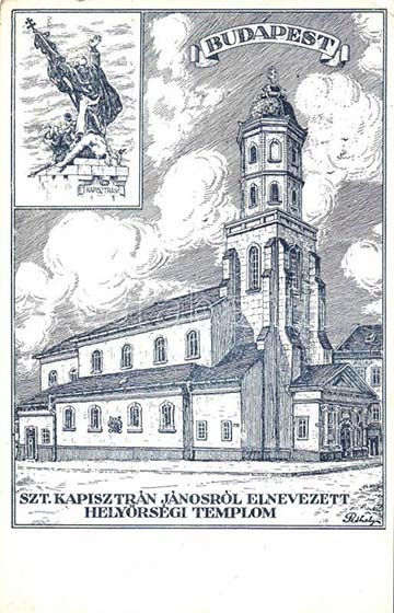 A helyőrségi templom rajza korabeli képeslapon