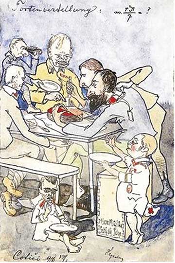 Tortaosztás: karikatúra a Harcéri vázlatok című albumból