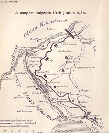 A védőcsapatok elhelyezkedése a Doberdó-fennsíkon 1915. június 5-én