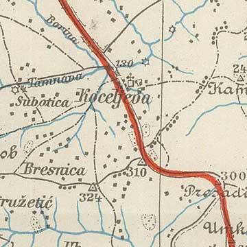 A naplóban említett terület kinagyítva az előző katonai térképről