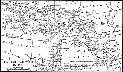 A török vasútvonalak sematikus vázlata 1918-ban