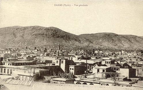 Damaszkusz látképe korabeli képeslapon