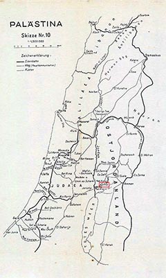 Palesztina vázlatos térképe az események idején, pirossal jelölve az El Hod