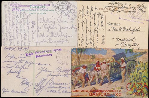 Korabeli levelezőlapok a k.u.k. Nebenetappe in Syrien bélyegzőjével