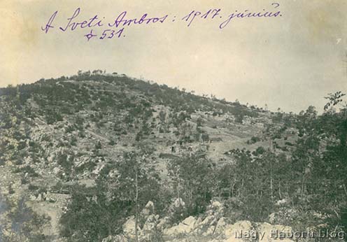 A Sveti Ambrosról 1917. júniusában készült fotó Kókay László jegyzetével