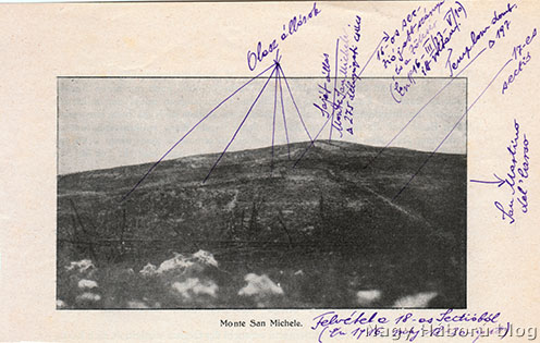 A Monte San Michele a 18-as védelmi szakaszból Kókay László jelöléseivel