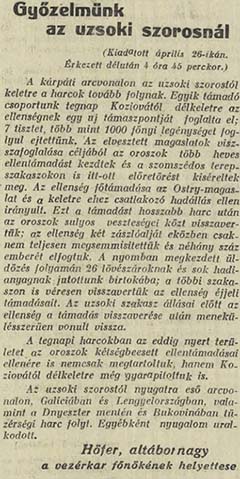 A Höfer-jelentés eredeti szövege a korabeli sajtóból
