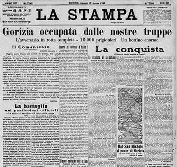 „Goriziát csapataink elfoglalták” La Stampa, 1916. augusztus 10.