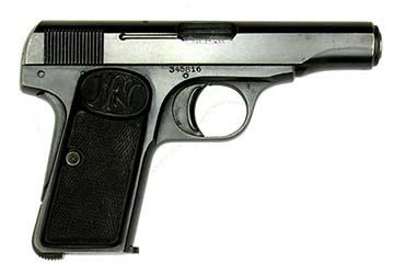 Browning FN M1910 pisztoly. Ezzel a típussal oltotta ki Gavrilo Princip Ferenc Ferdinánd és a felesége életét