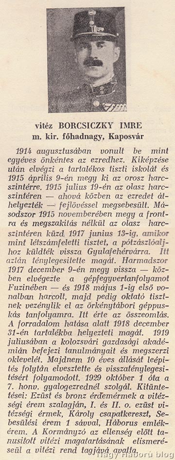 Dr. Szojka Kornél által Borsitzky Imreként emlegetett katonatársa portréja és katonai pályafutása