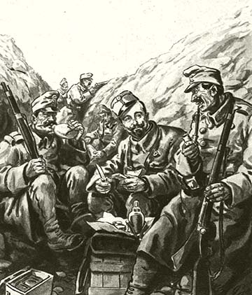 József főherceg katonái között, Bér Dezső grafikája